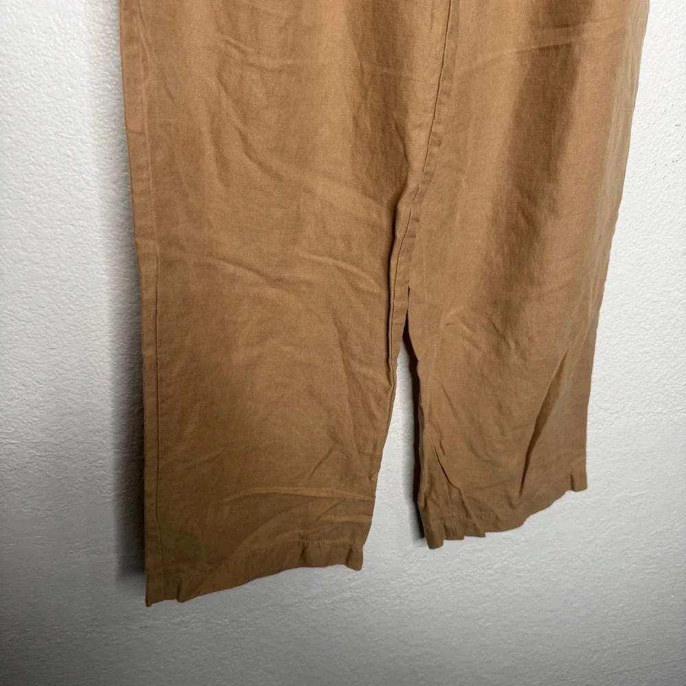 Wilfred Aritzia Linen Blend Wide Leg Pleated Trousers Brown Tan Size 4